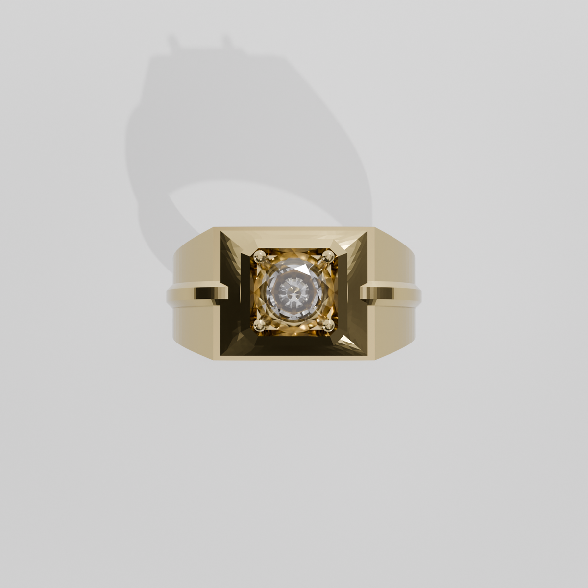 Men's Round Diamond Solitaire Ring - Beveled Four-Prong Head - 1.00 ct - 14K Gold - Yellow - Flat