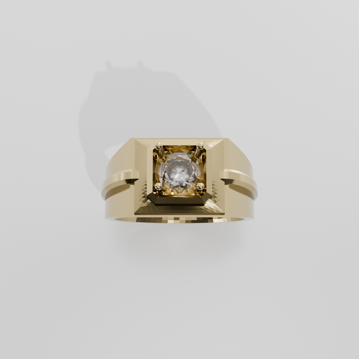 Men's Round Diamond Solitaire Ring - Beveled Four-Prong Head - 1.00 ct - 14K Gold - Yellow - Hero