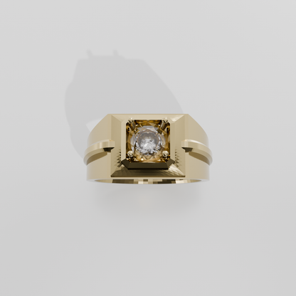 Men's Round Diamond Solitaire Ring - Beveled Four-Prong Head - 1.00 ct - 14K Gold - Yellow - Hero