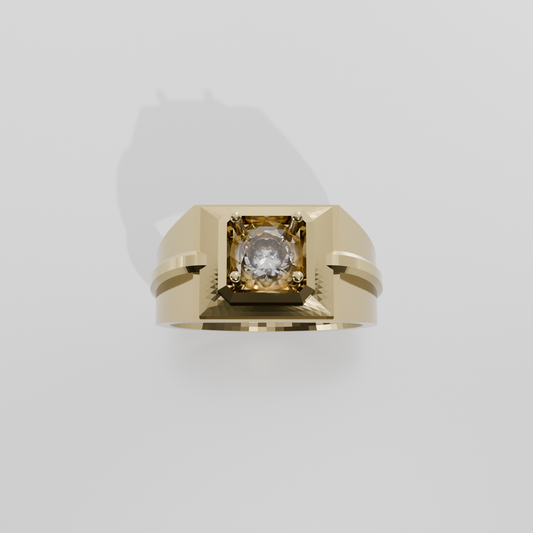 Men's Round Diamond Solitaire Ring - Beveled Four-Prong Head - 1.00 ct - 14K Gold - Yellow - Hero
