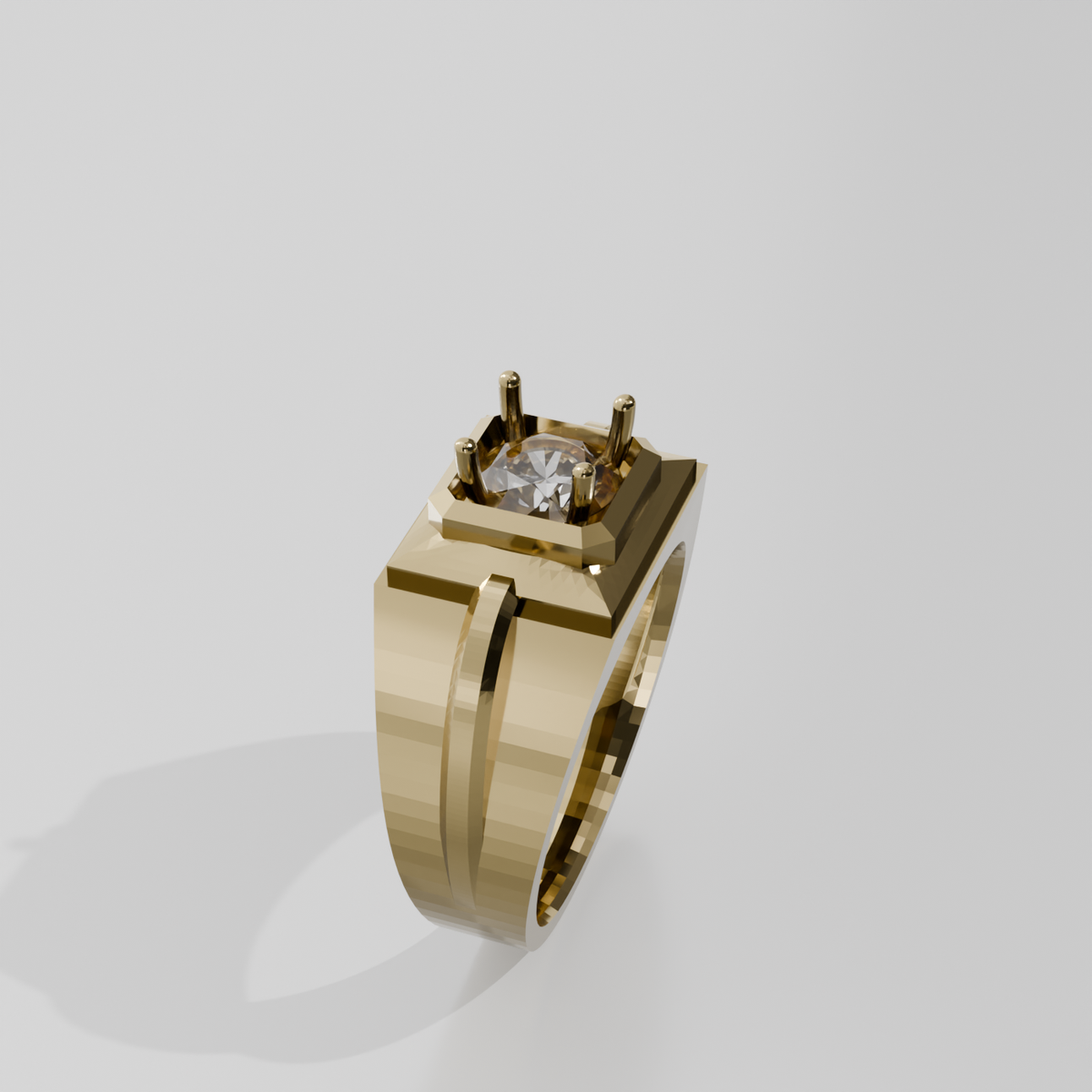 Men's Round Diamond Solitaire Ring - Beveled Four-Prong Head - 1.00 ct - 14K Gold - Yellow - Left