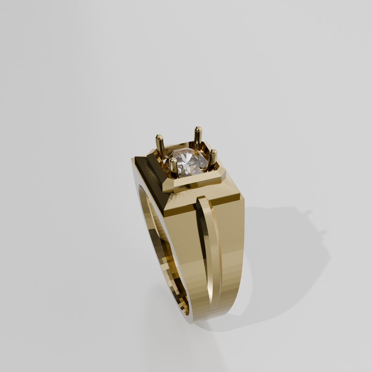 Men's Round Diamond Solitaire Ring - Beveled Four-Prong Head - 1.00 ct - 14K Gold - Yellow - Right