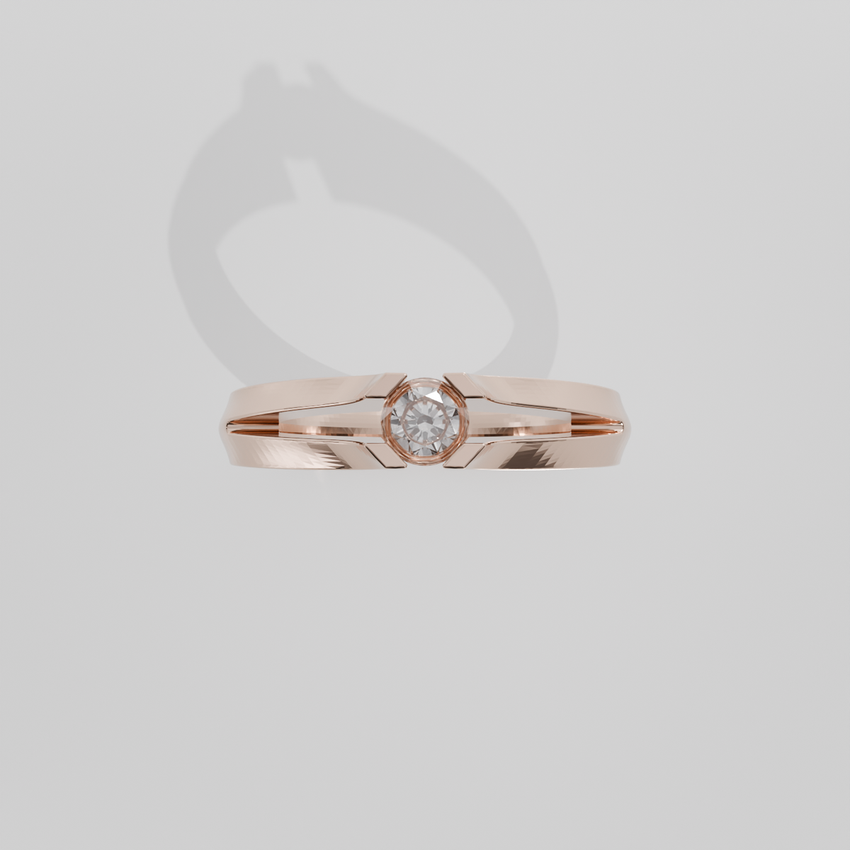 Round Diamond Split-Shank Tension Solitaire Ring - 0.36 ct - 14K Gold - Rose - Flat