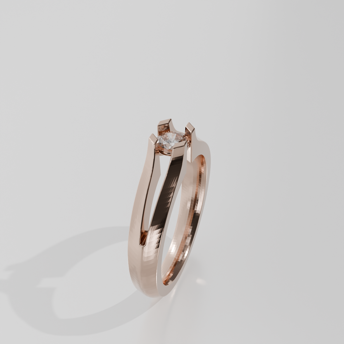 Round Diamond Split-Shank Tension Solitaire Ring - 0.36 ct - 14K Gold - Rose - Left