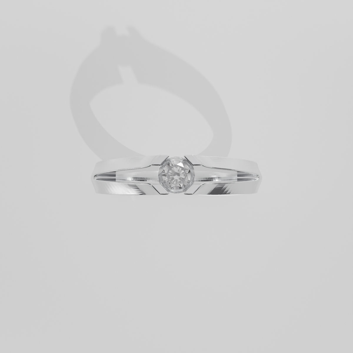 Round Diamond Split-Shank Tension Solitaire Ring - 0.36 ct - 14K Gold - White - Flat