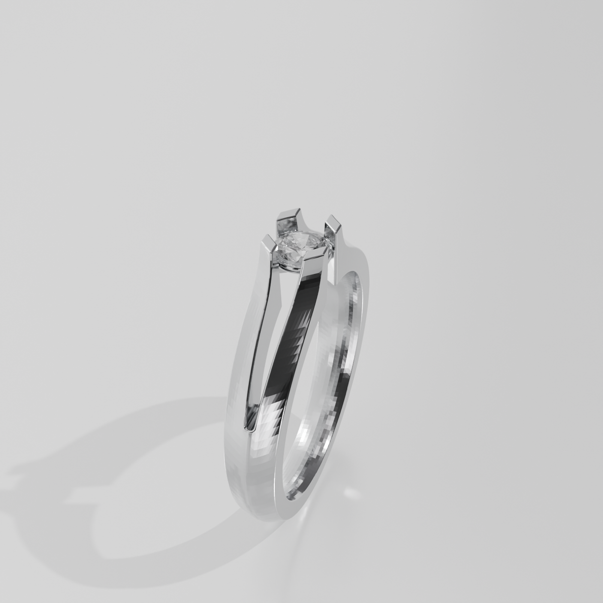 Round Diamond Split-Shank Tension Solitaire Ring - 0.36 ct - 14K Gold - White - Left