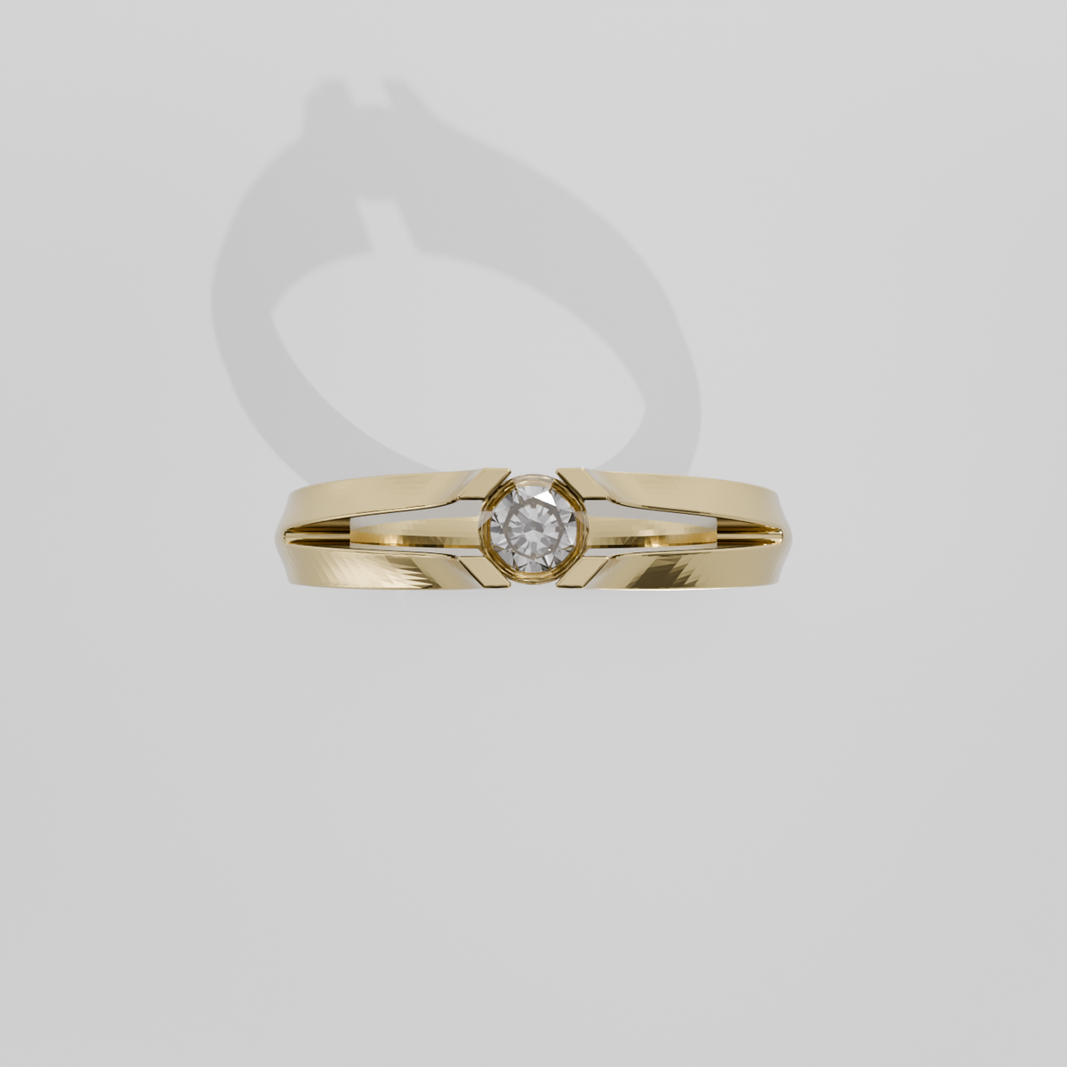 Round Diamond Split-Shank Tension Solitaire Ring - 0.36 ct - 14K Gold - Yellow - Flat