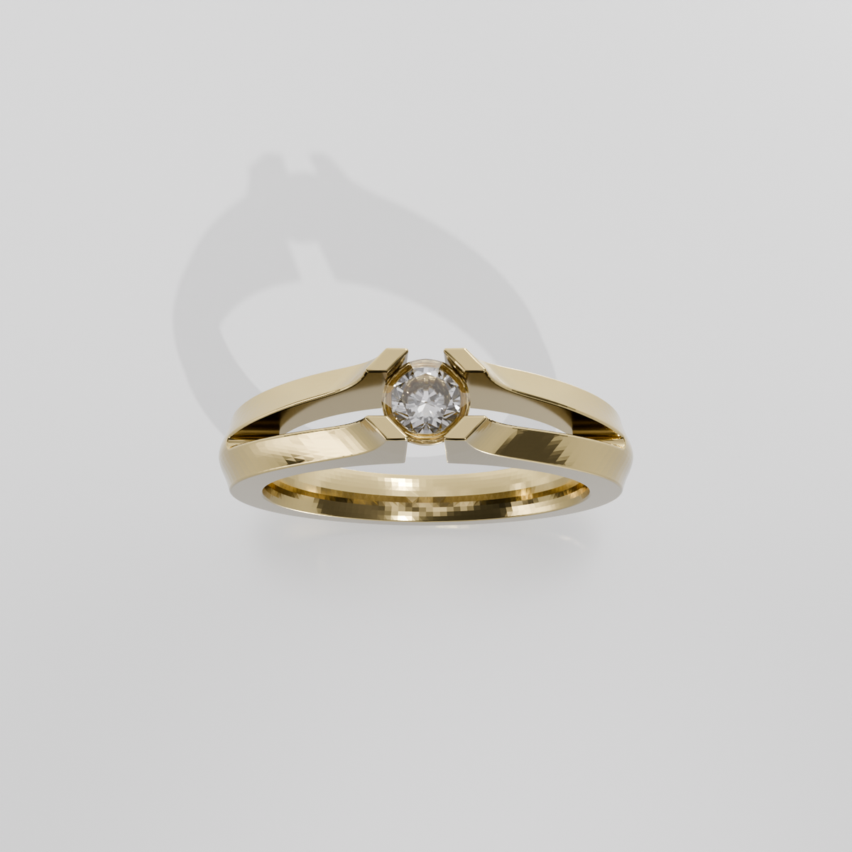 Round Diamond Split-Shank Tension Solitaire Ring - 0.36 ct - 14K Gold - Yellow - Hero