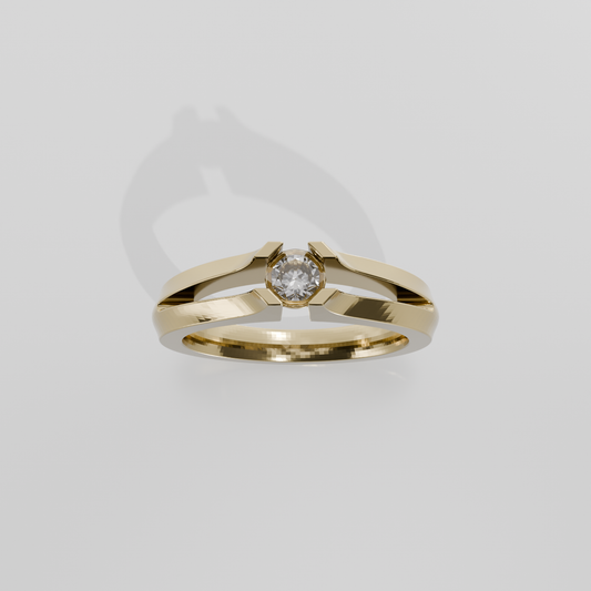 Round Diamond Split-Shank Tension Solitaire Ring - 0.36 ct - 14K Gold - Yellow - Hero
