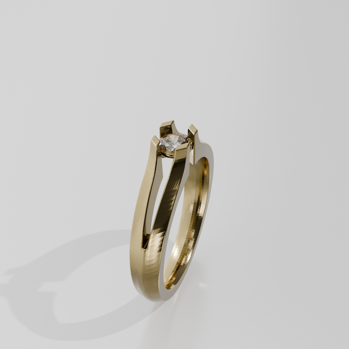 Round Diamond Split-Shank Tension Solitaire Ring - 0.36 ct - 14K Gold - Yellow - Left