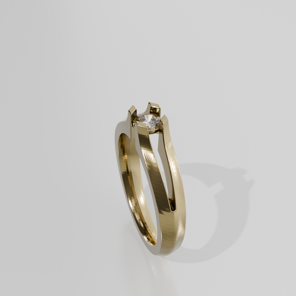 Round Diamond Split-Shank Tension Solitaire Ring - 0.36 ct - 14K Gold - Yellow - Right