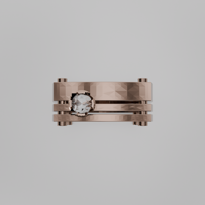 Men's round diamond openwork ladder band ring in rose gold, flat top view