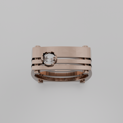 Men's round diamond openwork ladder band ring in rose gold, top hero view