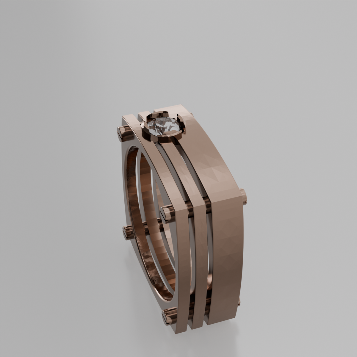 Men's round diamond openwork ladder band ring in rose gold, right side view