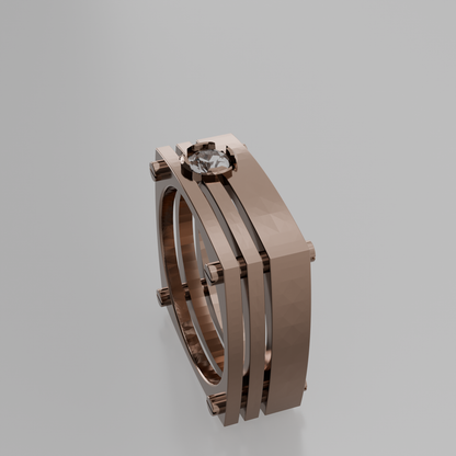 Men's round diamond openwork ladder band ring in rose gold, right side view