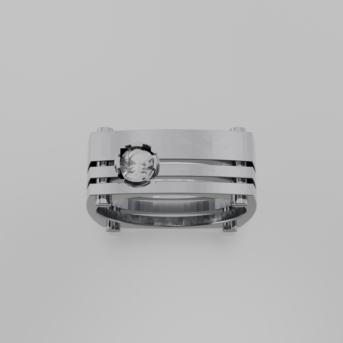 Men's round diamond openwork ladder band ring in white gold, top hero view