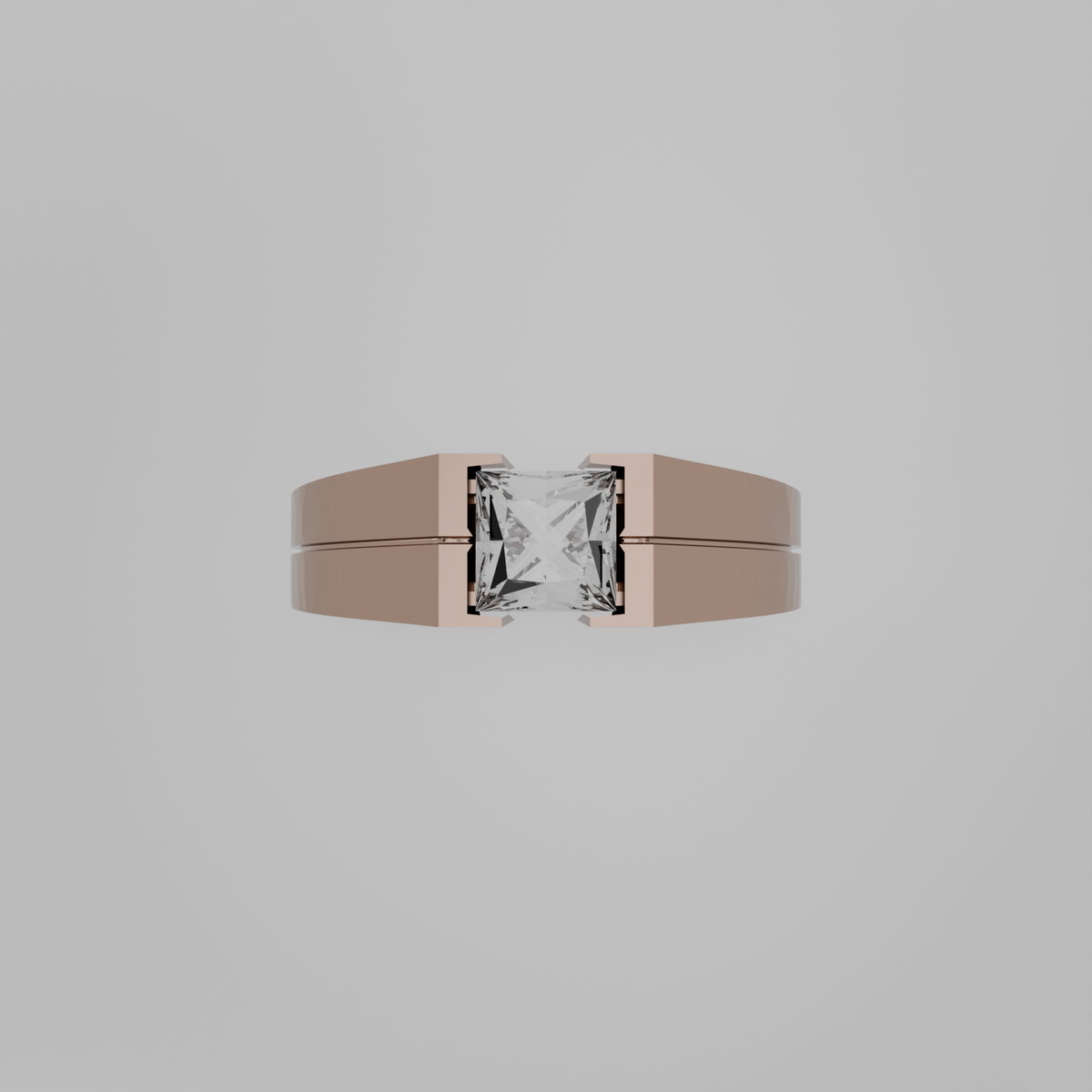 Men's princess-cut diamond tension ring in rose gold, flat top view