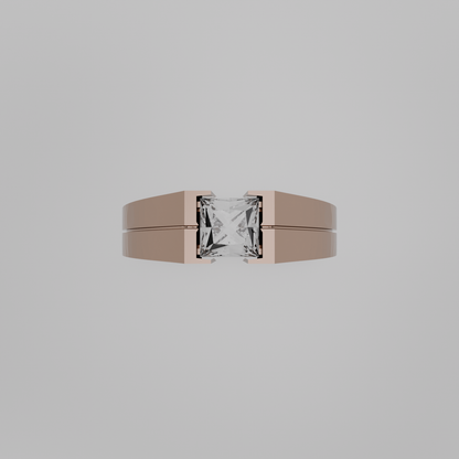 Men's princess-cut diamond tension ring in rose gold, flat top view