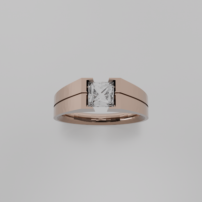 Men's princess-cut diamond tension ring in rose gold, top hero view