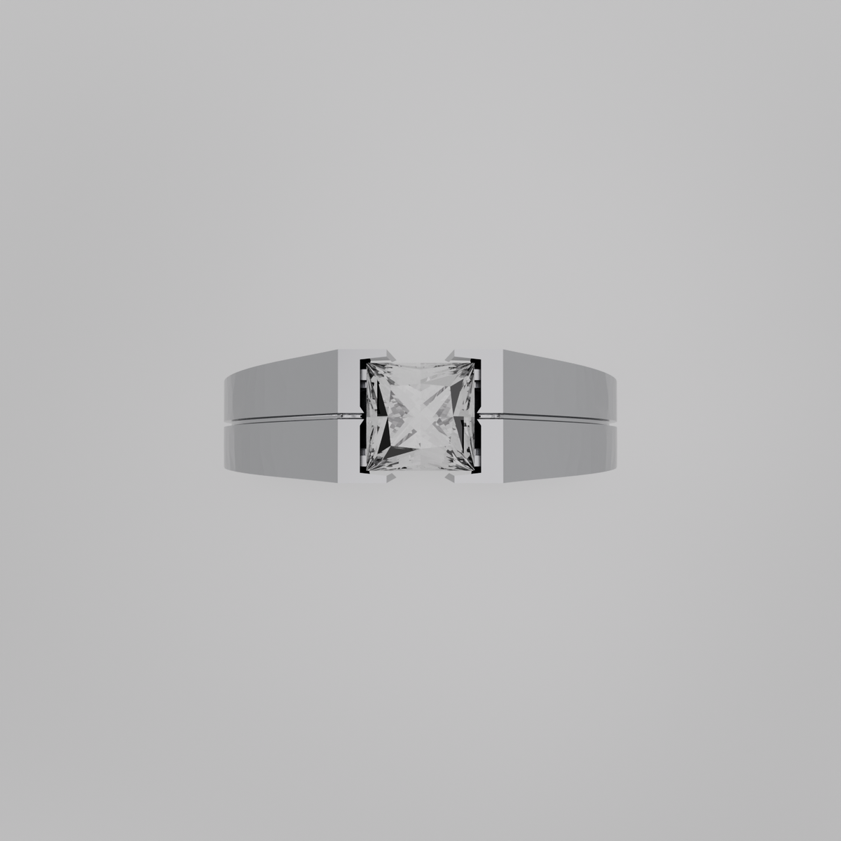 Men's princess-cut diamond tension ring in white gold, flat top view