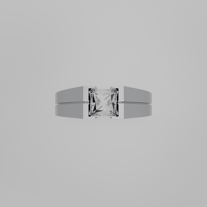 Men's princess-cut diamond tension ring in white gold, flat top view
