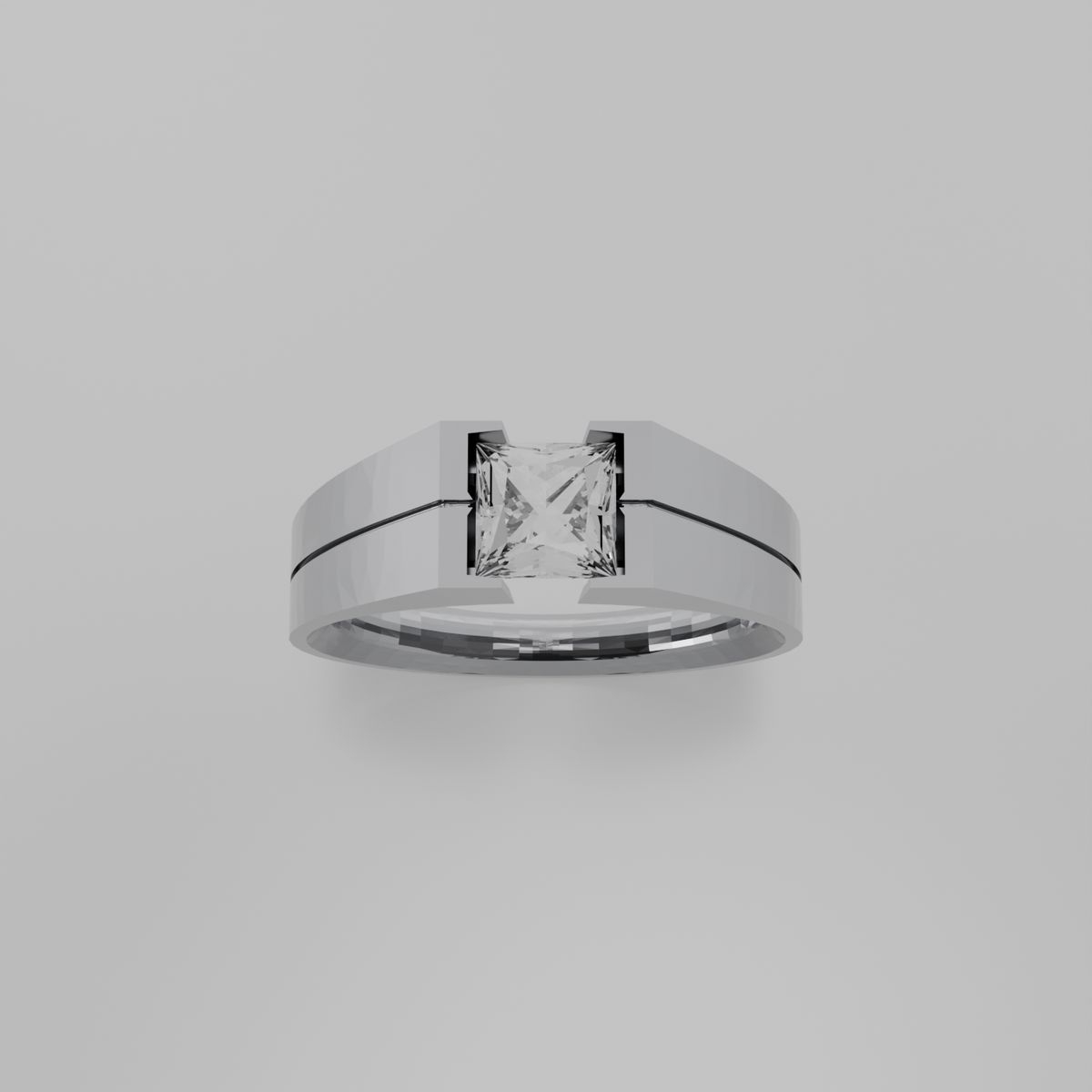 Men's princess-cut diamond tension ring in white gold, top hero view
