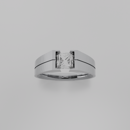 Men's princess-cut diamond tension ring in white gold, top hero view