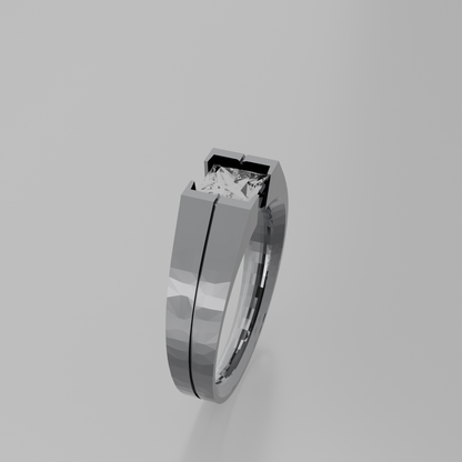 Men's princess-cut diamond tension ring in white gold, left side view