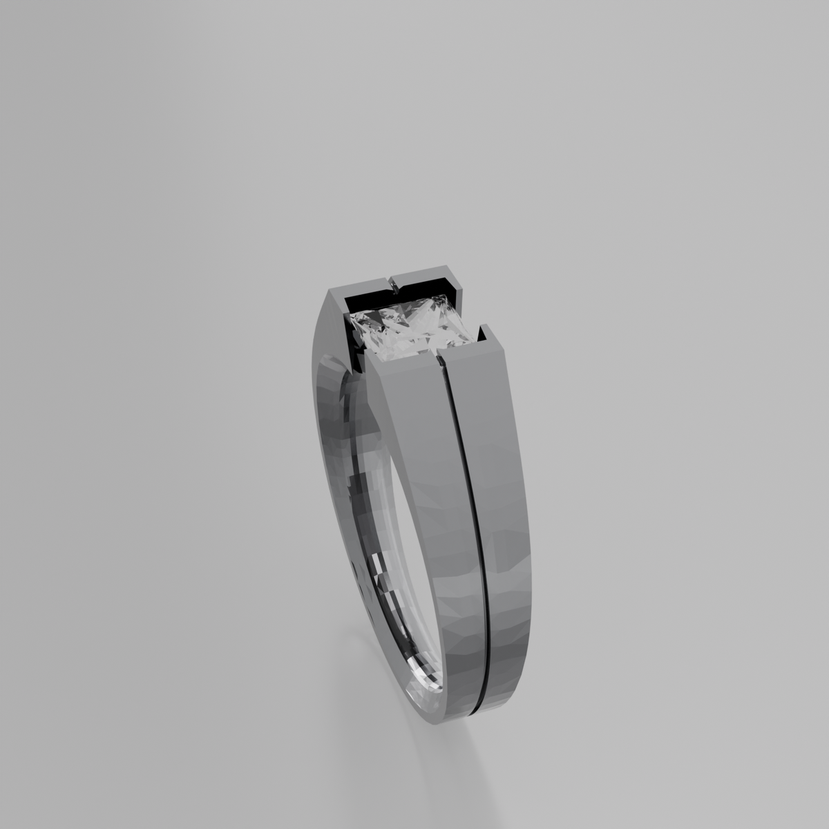 Men's princess-cut diamond tension ring in white gold, right side view