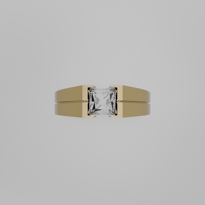 Men's princess-cut diamond tension ring in yellow gold, flat top view
