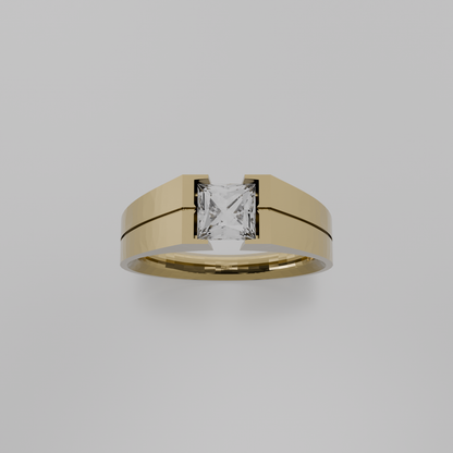 Men's princess-cut diamond tension ring in yellow gold, top hero view