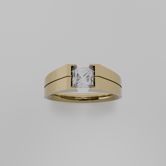 Men's princess-cut diamond tension ring in yellow gold, top hero view