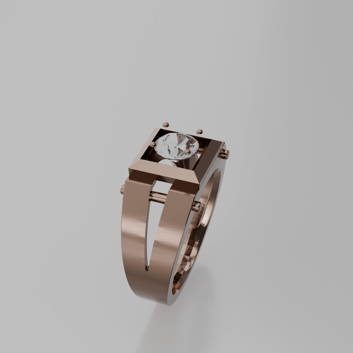 Men's round diamond square-frame ring in rose gold, left side view