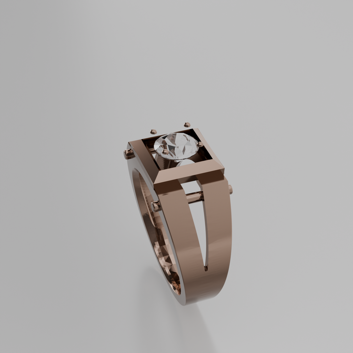 Men's round diamond square-frame ring in rose gold, right side view