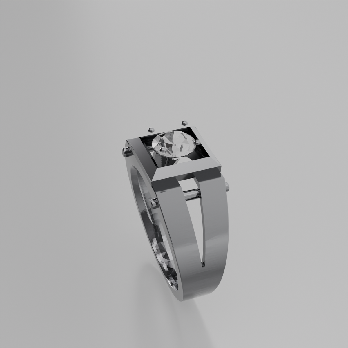 Men's round diamond square-frame ring in white gold, right side view