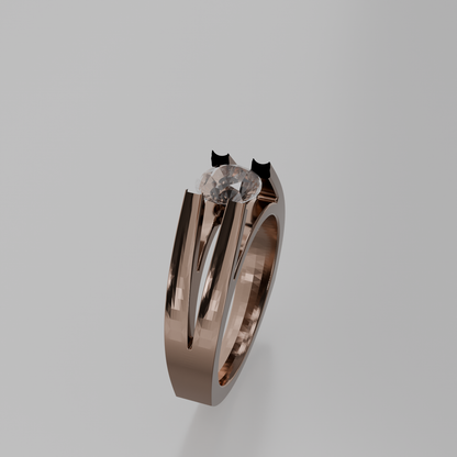Men's round diamond split double band tension solitaire in rose gold, left side view