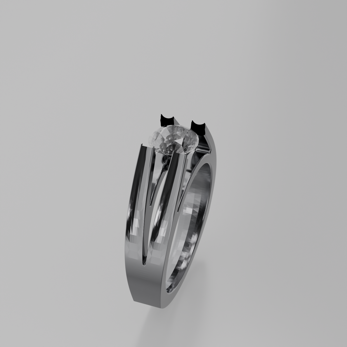 Men's round diamond split double band tension solitaire in white gold, left side view