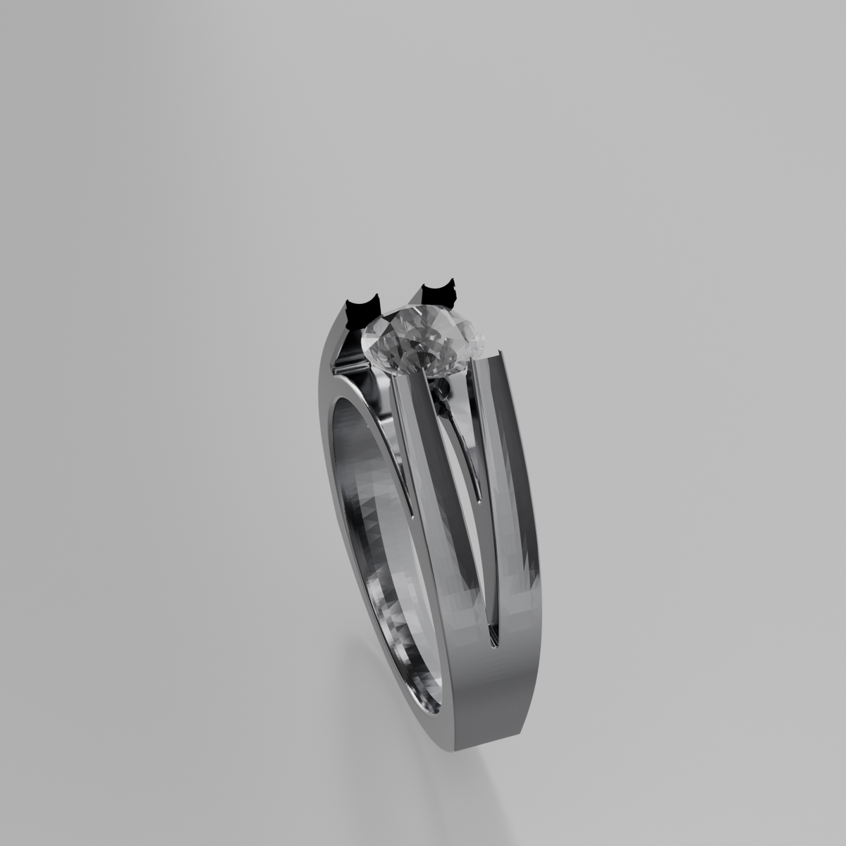 Men's round diamond split double band tension solitaire in white gold, right side view