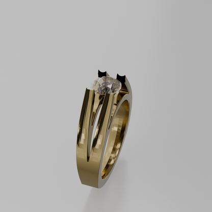 Men's round diamond split double band tension solitaire in yellow gold, left side view