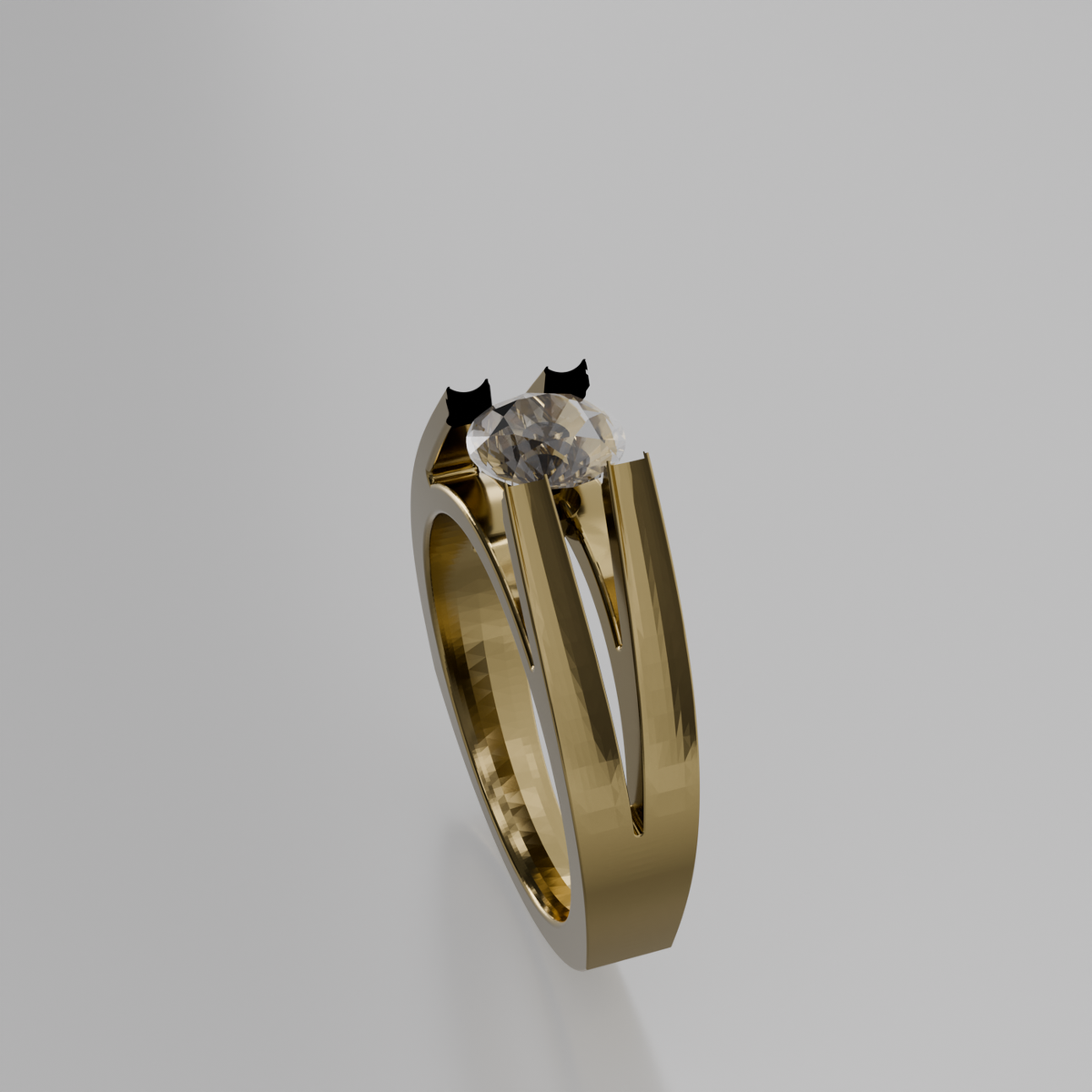 Men's round diamond split double band tension solitaire in yellow gold, right side view