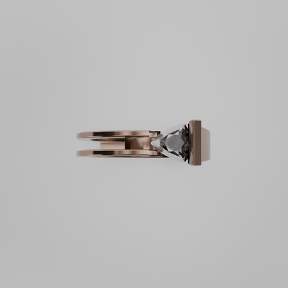 Men's tension-set diamond open split shank ring in rose gold, flat top view