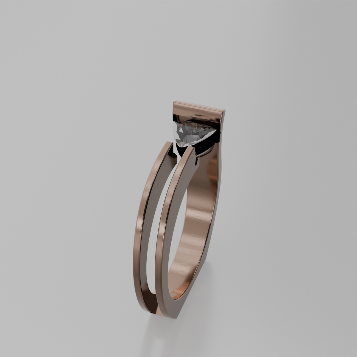 Men's tension-set diamond open split shank ring in rose gold, left side view
