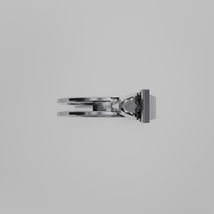 Men's tension-set diamond open split shank ring in white gold, flat top view