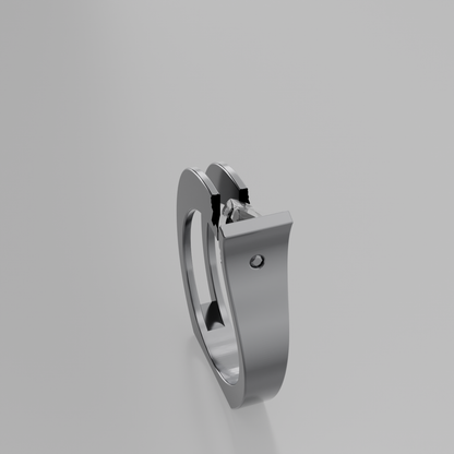 Men's tension-set diamond open split shank ring in white gold, right side view