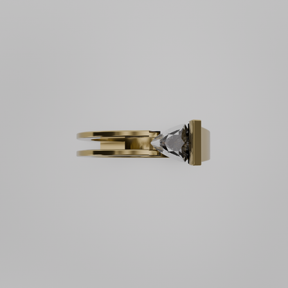 Men's tension-set diamond open split shank ring in yellow gold, flat top view