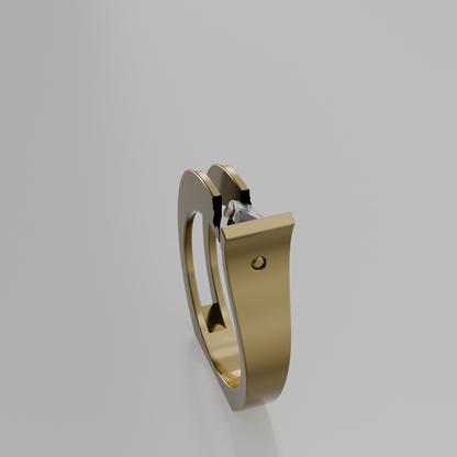 Men's tension-set diamond open split shank ring in yellow gold, right side view