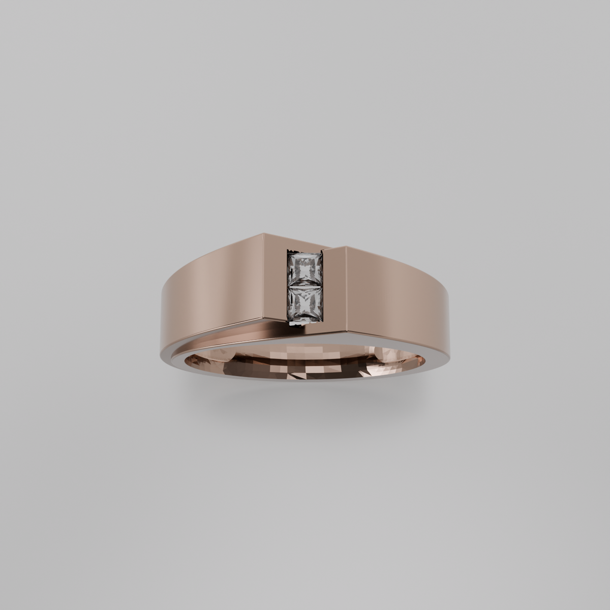 Men's two-stone princess channel diamond band in rose gold, top hero view