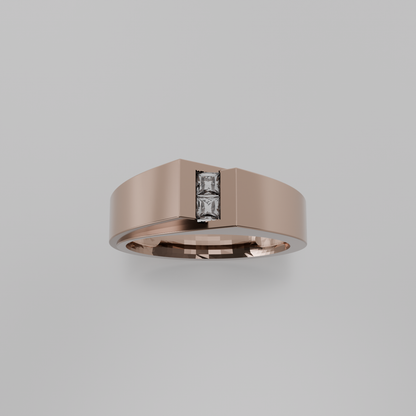 Men's two-stone princess channel diamond band in rose gold, top hero view