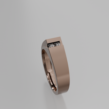 Men's two-stone princess channel diamond band in rose gold, right side view