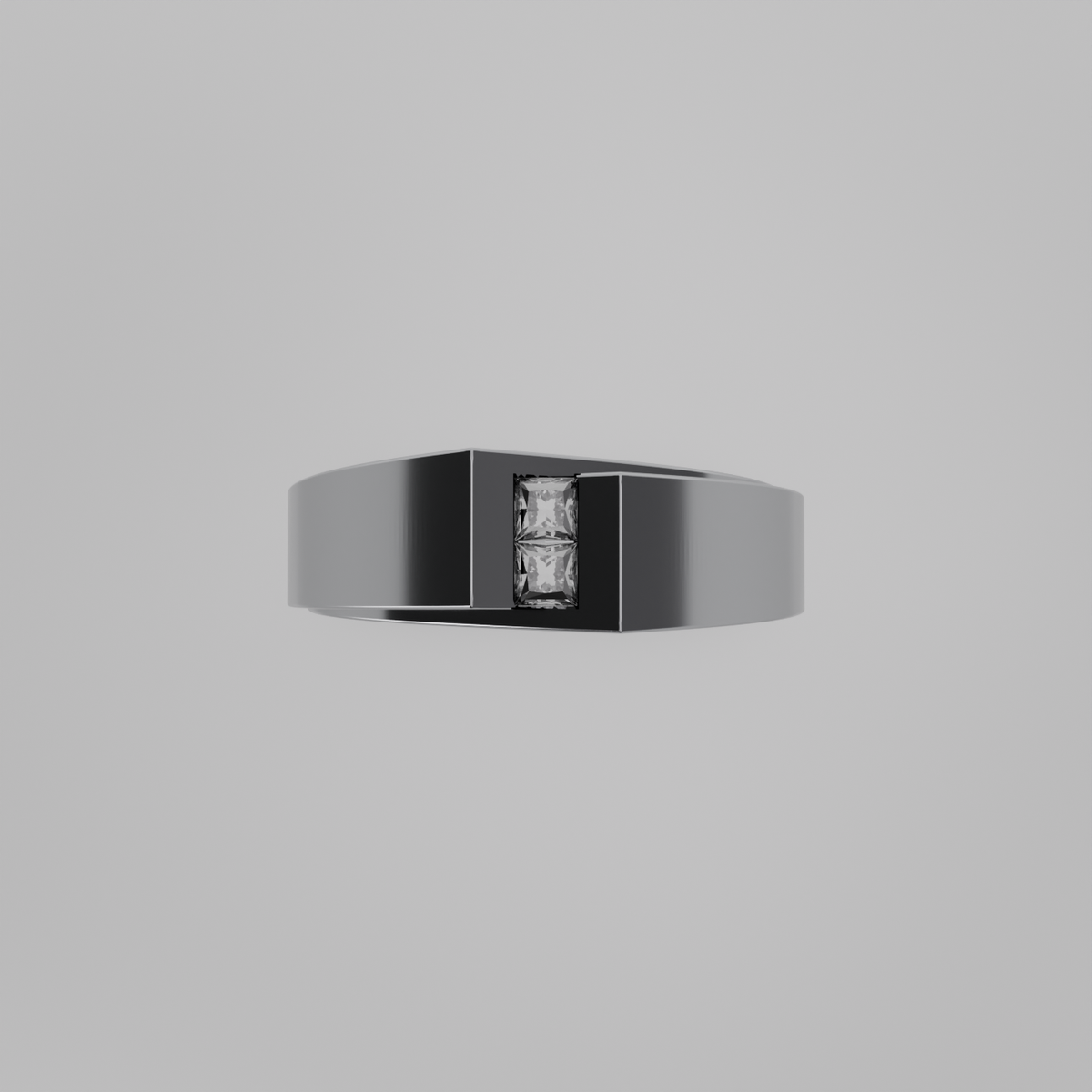 Men's two-stone princess channel diamond band in white gold, flat top view